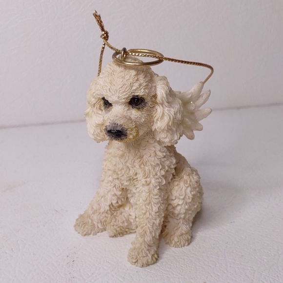 Other - GOLDEN DOODLE 3” CARVED RESIN PUPPY DOG ANGEL ORNAMENT GLITTERED WINGs Christmas